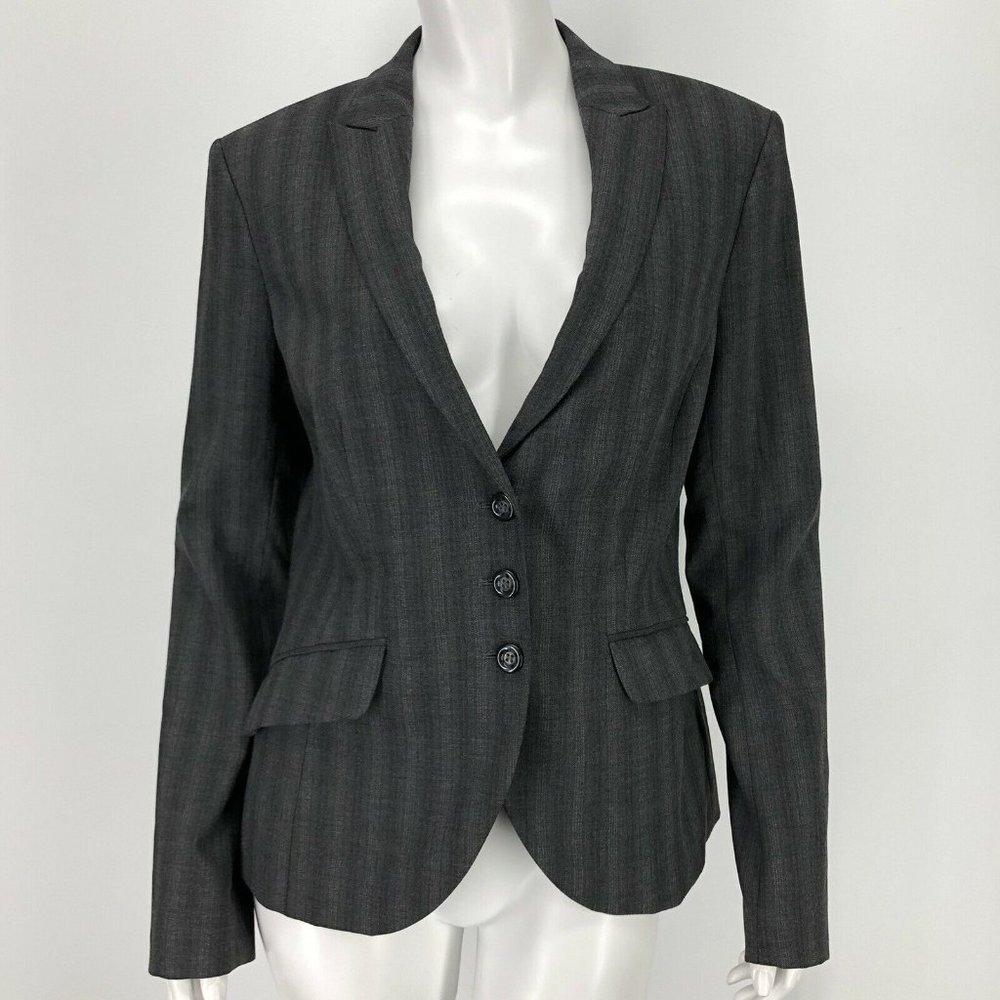 Sisley 44 Blazer Jacket Gray Striped Career